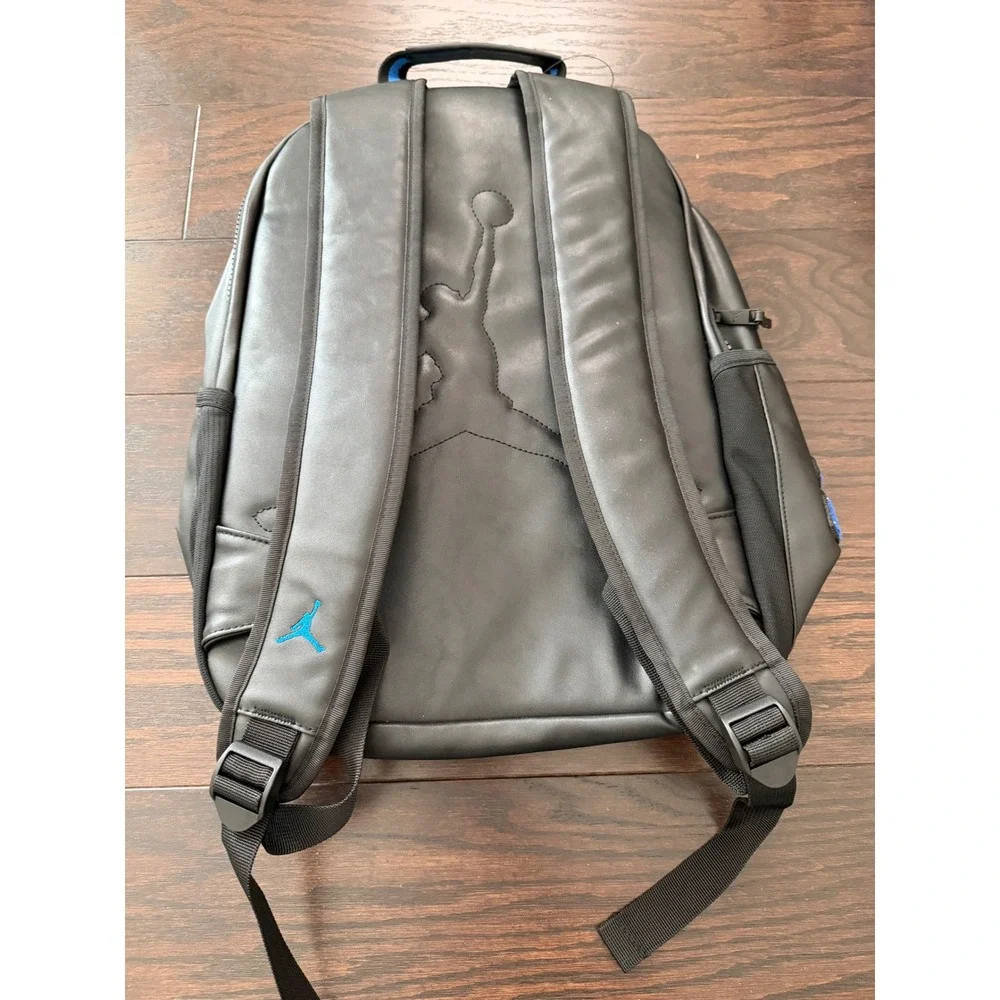 Jordan MVP Backpack Black Blue Chenille Patches Faux Leather Bag MA0899-023